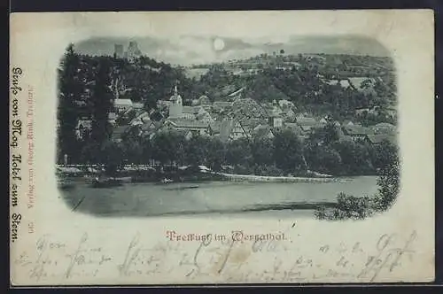 Mondschein-AK Treffurt im Werrathal, Blick auf den Ort