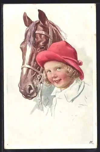 Künstler-AK Karl Feiertag: Mädchen mit Pferd