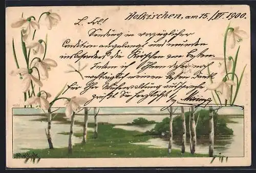Künstler-AK Alfred Mailick: Auenlandschaft mit Birken, Schneeglöckchen