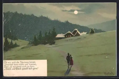 Künstler-Lithographie Alfred Mailick: Gleich und gleich gesellt sich gern, Ehepaar läuft nach Hause