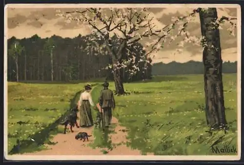 Künstler-AK Alfred Mailick: Spaziergang mit Hunden