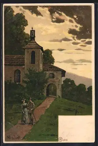Künstler-AK Alfred Mailick: Kapelle im Sonnenuntergang