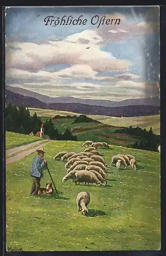 Künstler-AK Alfred Mailick: Schäfer mit Herde auf der Weide