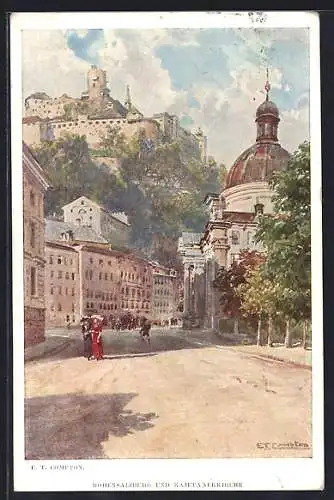 Künstler-AK Edward Theodore Compton: Strassenpartie mit Blick zum Ort