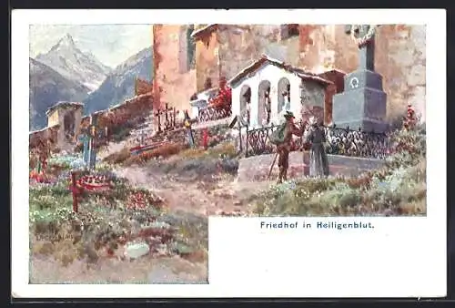 Künstler-Lithographie Edward Theodore Compton: Heiligenblut, Motiv vom Friedhof