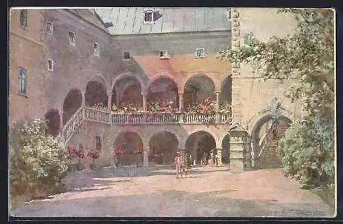 Künstler-AK Edward Theodore Compton: Kalgenfurt, Im Landhaushof