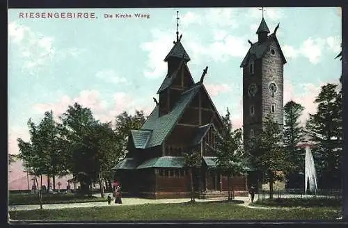 AK Brückenberg, Kirche Wang mit Springbrunnen