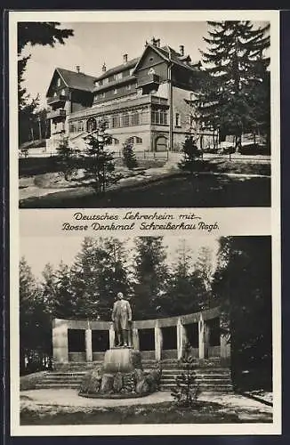 AK Schreiberhau, Deutsches Lehrerheim mit Bosse Denkmal