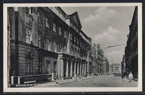 AK Kattowitz, Poststrasse mit Postamt