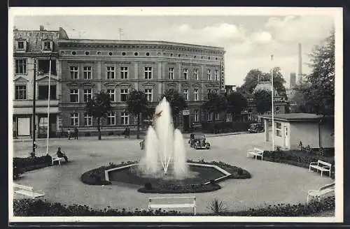 AK Bad Ziegenhals, Germanenbad, Panorama mit Springbrunnen-Platz aus der Vogelschau