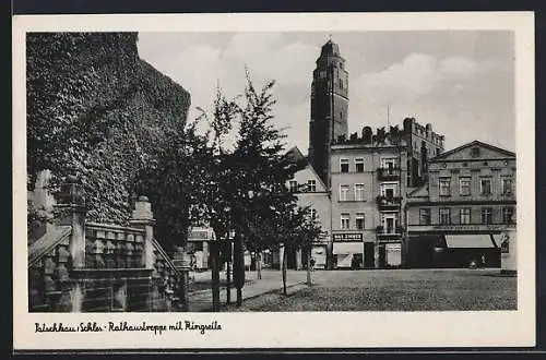 AK Patschkau /Schles., Rathaustreppe mit Ringseite