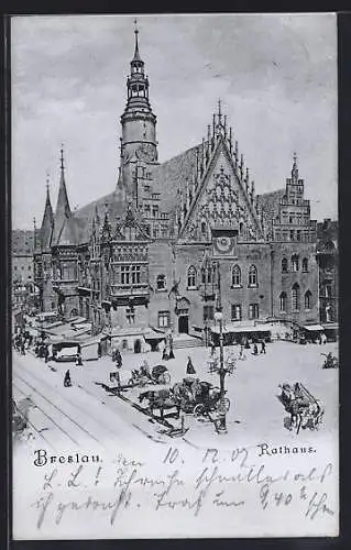 AK Breslau, Rathaus mit Platz aus der Vogelschau