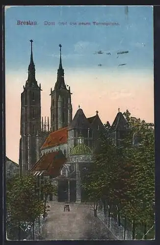 AK Breslau, Dom mit den neuen Turmspitzen