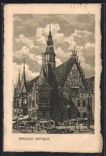 Künstler-AK Breslau, Blick zum Rathaus