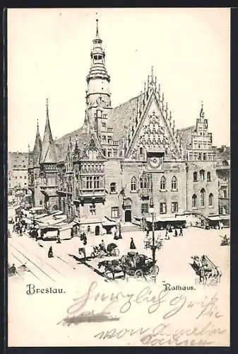 AK Breslau, Pferdedroschke, Strassenbahnschienen