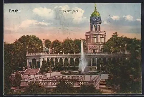 AK Breslau, Liebichshöhe, Springbrunnen