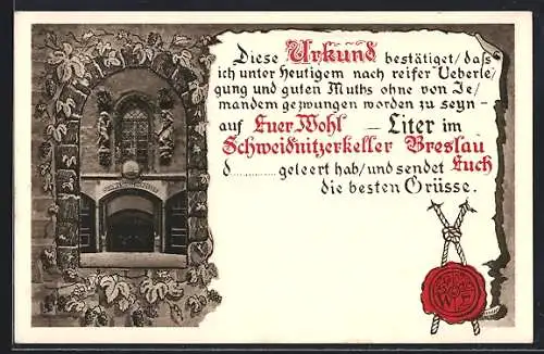 AK Breslau, Urkunde, Schweidnitzerkeller