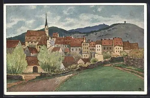 Künstler-AK Zobten, Jahrhundertfeier des Lützowschen Freikorps in Rogau und Zobten, Ortsansicht