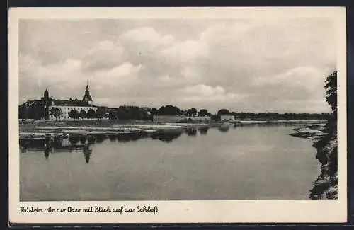 AK Küstrin, An der Oder mit Blick auf das Schloss