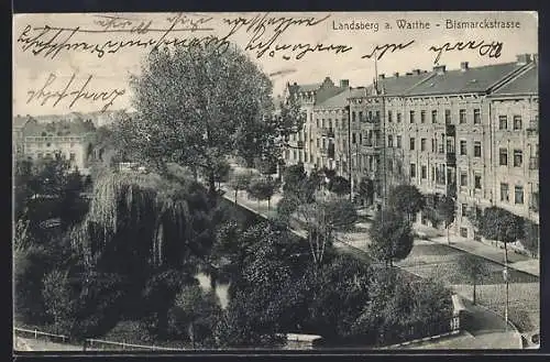 AK Landsberg a. Warthe, Bismarckstrasse mit Bäumen