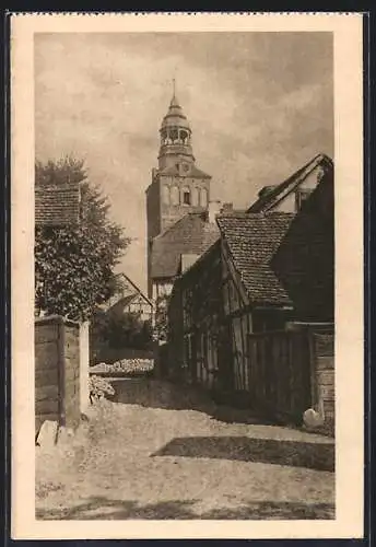 AK Drossen, Strassenpartie an der Jakobikirche