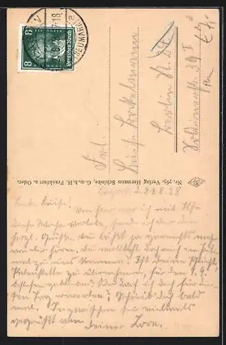 AK Lagow /Nm., Strassenpartie am Tor mit Burg