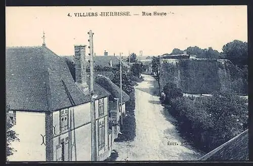 AK Villiers-Herbisse, Rue Haute avec maisons traditionnelles et campagne environnante