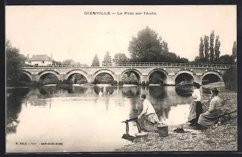 AK Dienville, Le Pont sur l`Aube et scène de pêche au bord de la rivière