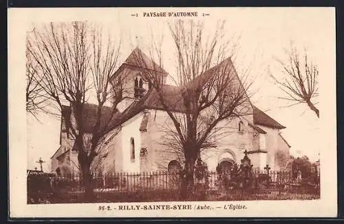 AK Rilly-Sainte-Syre, L`église en automne avec arbres dénudés