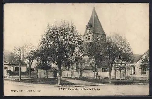 AK Marcilly, Place de l`Église avec arbres en hiver
