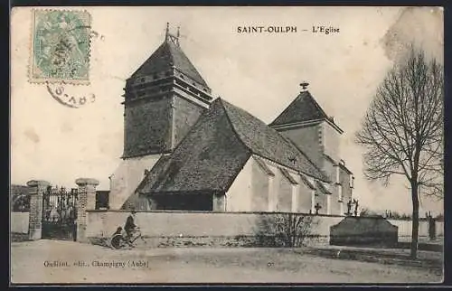AK Saint-Oulph, L`Église vue avec un cycliste passant devant