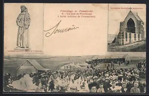 AK Pommereau, Un jour de pèlerinage à Saint Antoine de Pommeroeul avec statue et sanctuaire en construction