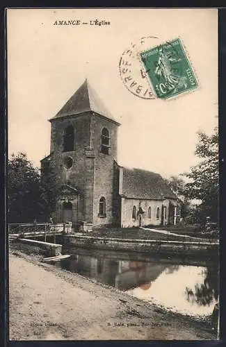 AK Amance, L`Église et son reflet dans l`eau