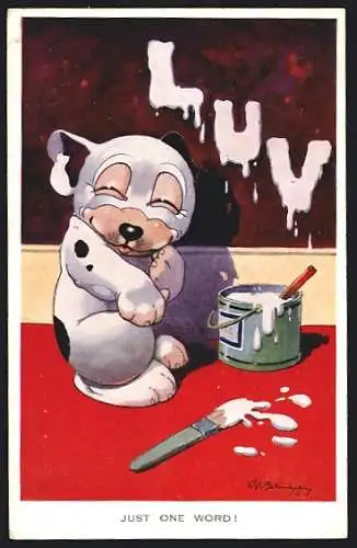 Künstler-AK George Ernest Studdy: Just one word!, Hund Bonzo als Maler