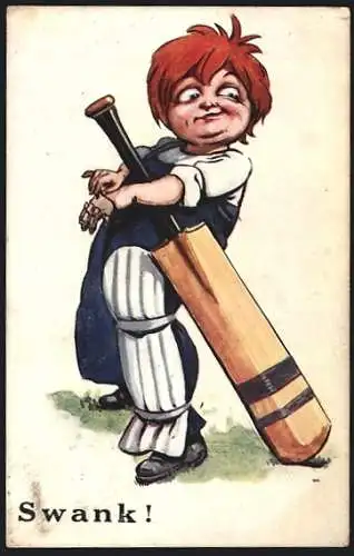 Künstler-AK Swank, Cricket-Spieler mit Schläger
