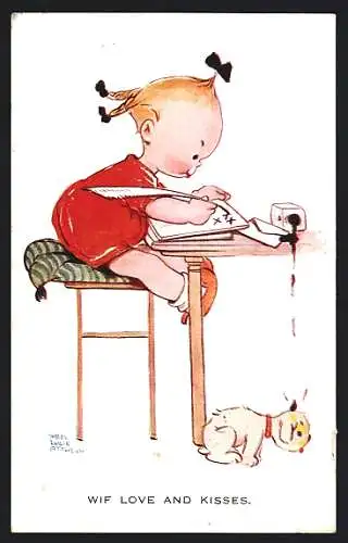 Künstler-AK Mabel Lucie Attwell: Mädchen bei Schreibübungen