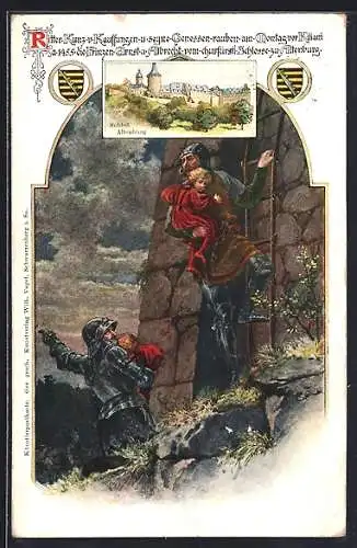 AK Altenburg / Sachs.-Altenbg., Ritter Kunz von Kauffungen raubt die Prinzen Ernst u. Albrecht von Sachsen-Altenburg