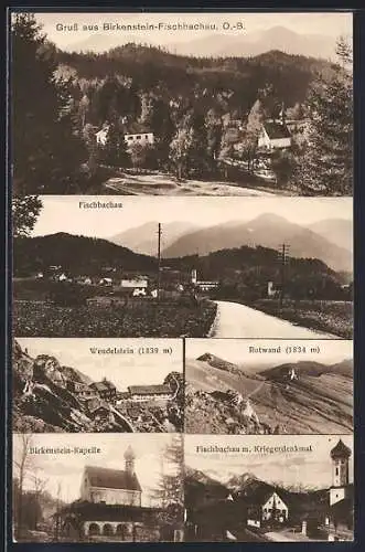 AK Birkenstein-Fischbachau, Totalansicht, Wendelstein, Rotwand, Birkenstein-Kapelle