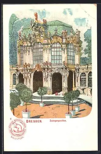 Lithographie Dresden, Ansicht vom Zwingerpavillon