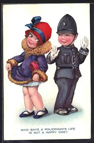 AK Junge Dame flirtet mit dem Polizisten