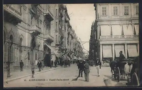 AK Alexandrie, Cherif Pacha street, Strassenpartie mit Passanten