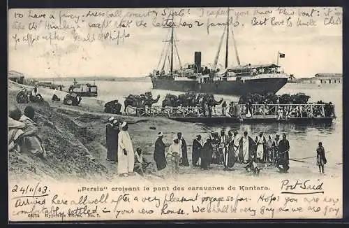 AK Kantara, Dampfer Persia croisant le pont des caravanes
