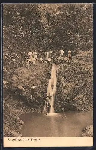 AK Samoa, Small Waterfall with Bathers