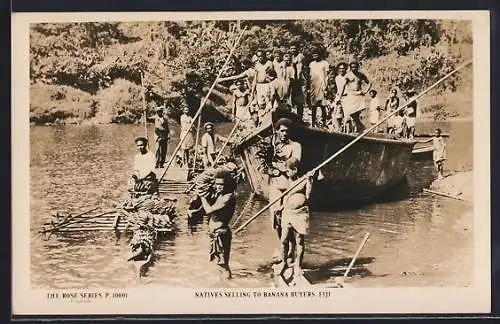 AK Fiji, Natives selling to banana buyers, Australische Bananenverkäufer