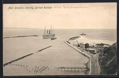 AK Durban, Mail Steamer, entering Durban harbour