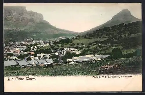 AK Cape Town, Ortsansicht mit Berggipfel
