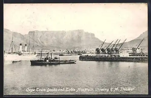 AK Cape Town, Docks and Table Mountain, showing R. M. Streamer