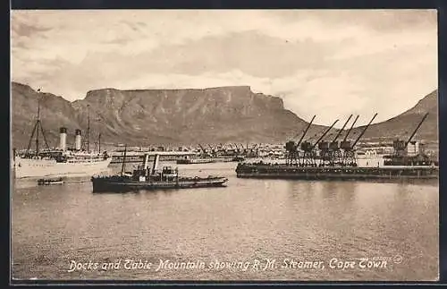 AK Cape Town, Docks and Table Mountain showing R. M. Streamer