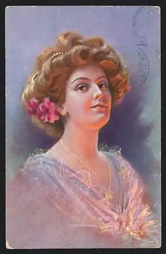 AK Junge Frau mit Blume im Haar