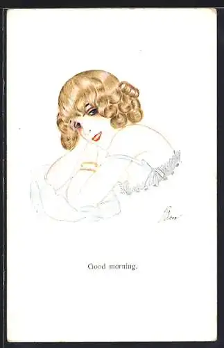 AK Junge blonde Frau mit Locken